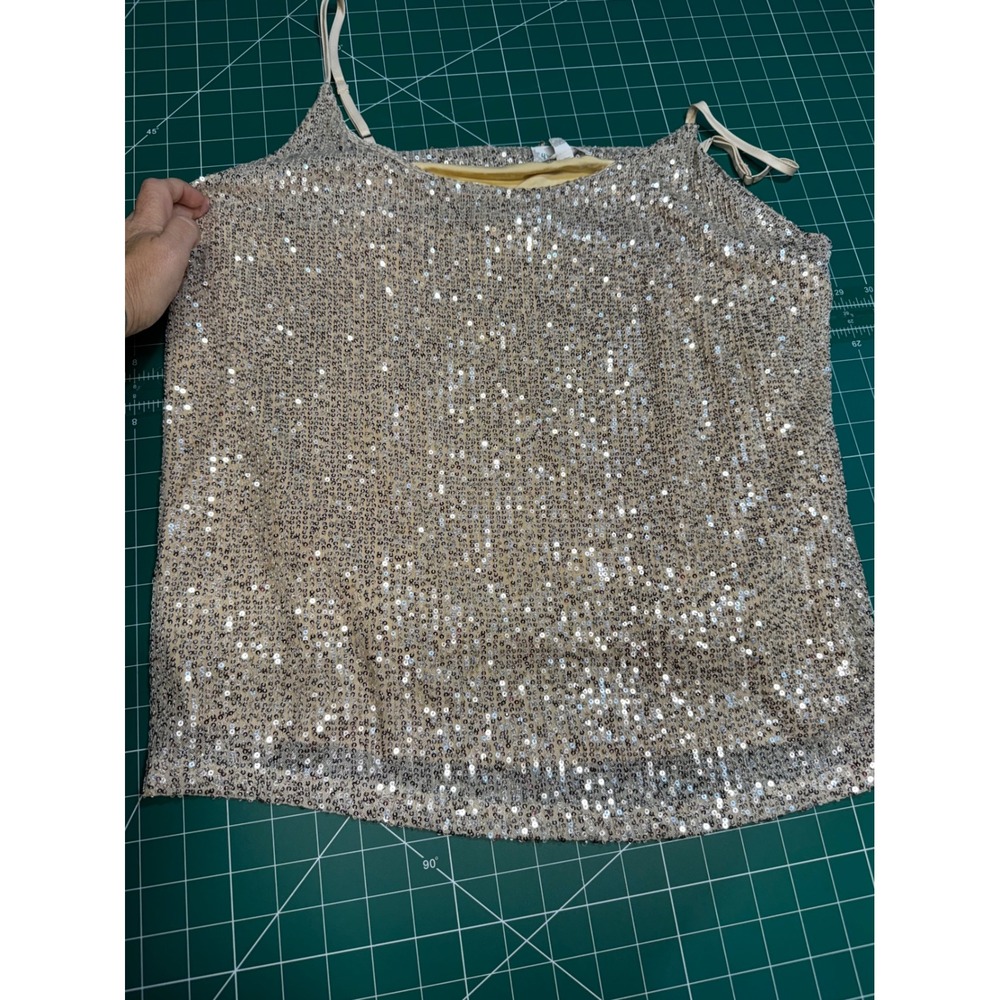 Grace & Lace Sequin Camisole Top XL Champagne Gold Silver Sparkle Tank Cami